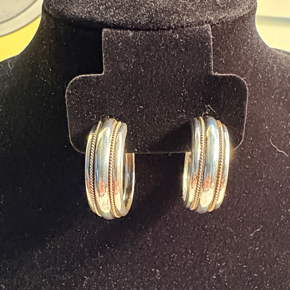 Elegant Vintage Native American 925 Silver Hoop Earrings with  Rope Inlay